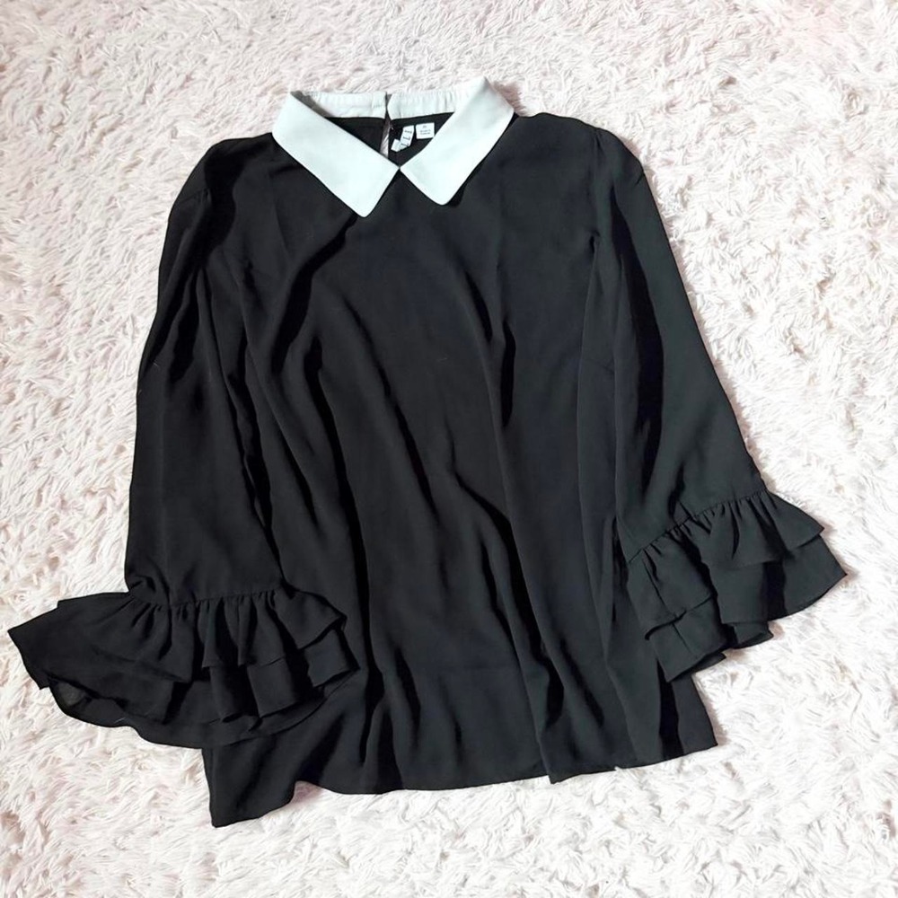 Sheer Collared Ruffled Witchy Wednesday Gothic Chic Minimalist Top Womens XL